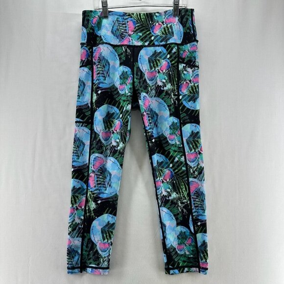 Constantly Varied Gear Leggings Size S Highrise Crop Skull Palm Print Blue Green - Picture 1 of 10